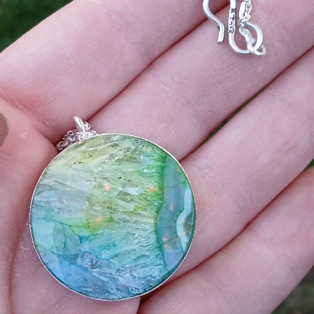 New Solar Agate 925 Long Silver Necklace. 
